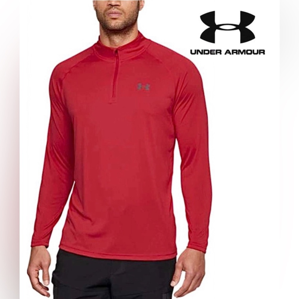 Under Armour Men’s Tech Quarter-Zip Pullover Red/Gray Loose 2XL Athleisure